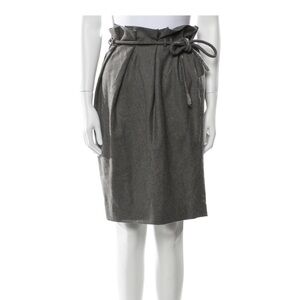 PORTS 1961 Gray Wool Tailored Tie Waist Paperbag Waist Midi Skirt